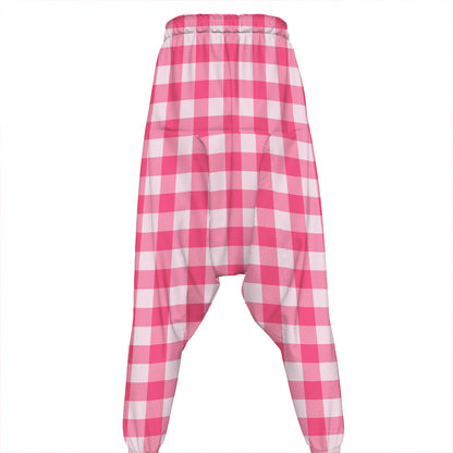 Pink And White Buffalo Check Print Hammer Pants