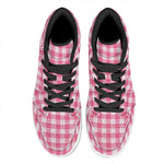 Pink And White Buffalo Check Print High Top Leather Sneakers