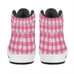 Pink And White Buffalo Check Print High Top Leather Sneakers