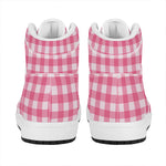 Pink And White Buffalo Check Print High Top Leather Sneakers