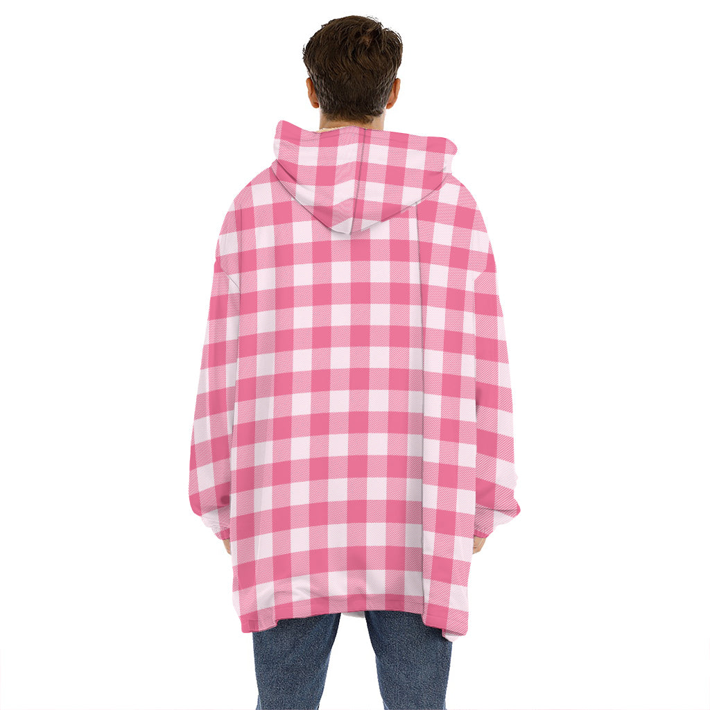 Pink And White Buffalo Check Print Hoodie Blanket