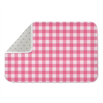 Pink And White Buffalo Check Print Indoor Door Mat