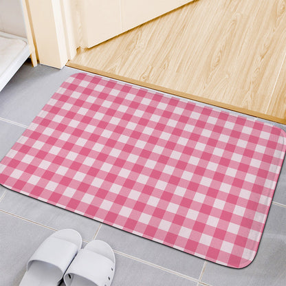 Pink And White Buffalo Check Print Indoor Door Mat