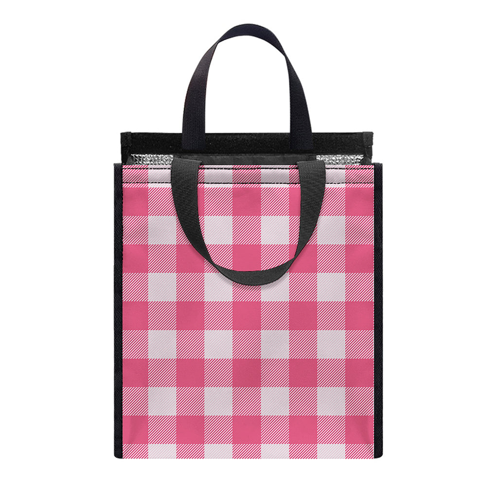 Pink And White Buffalo Check Print Insulated Lunch Tote