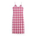 Pink And White Buffalo Check Print Jersey Midi Cami Dress