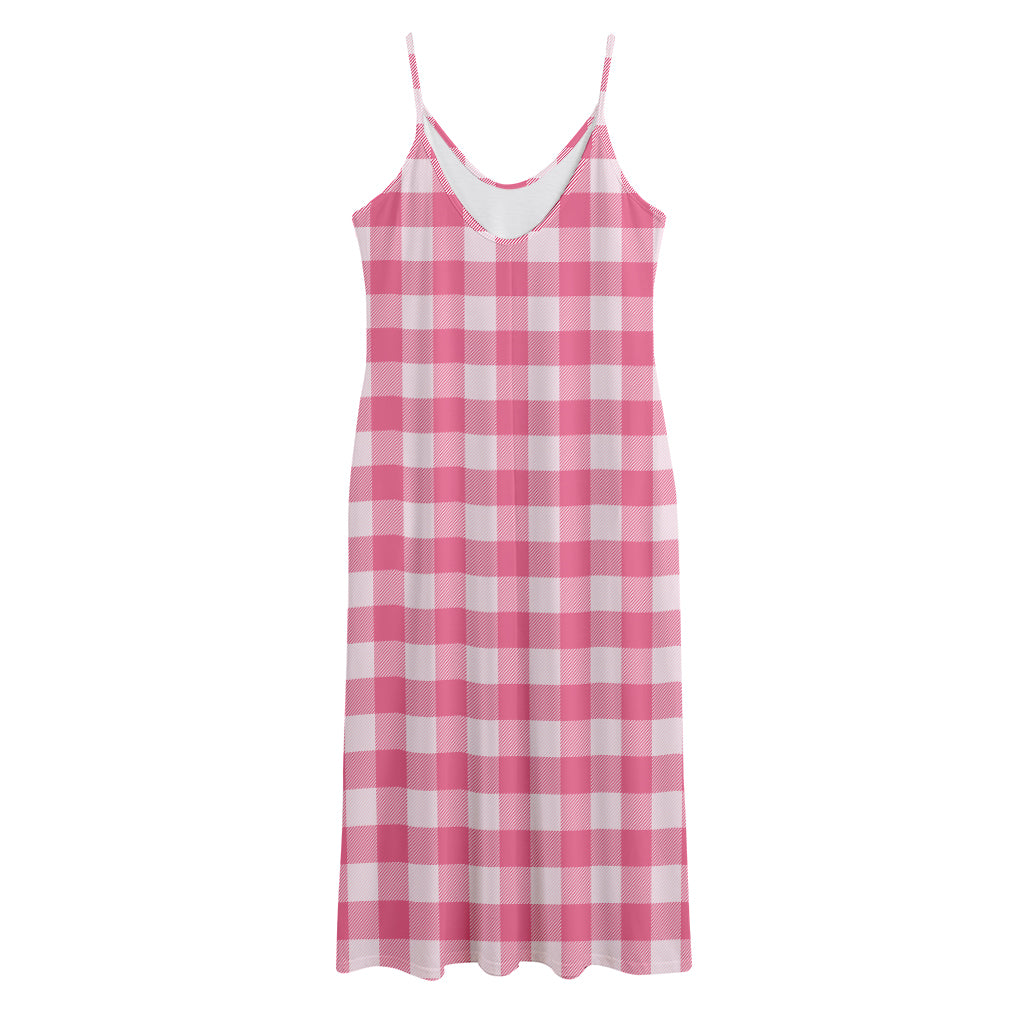 Pink And White Buffalo Check Print Jersey Midi Cami Dress