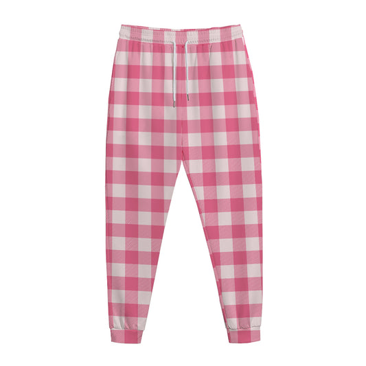 Pink And White Buffalo Check Print Jogger Pants
