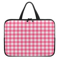 Pink And White Buffalo Check Print Laptop Sleeve With Handle