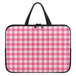 Pink And White Buffalo Check Print Laptop Sleeve With Handle