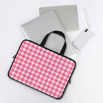 Pink And White Buffalo Check Print Laptop Sleeve With Handle