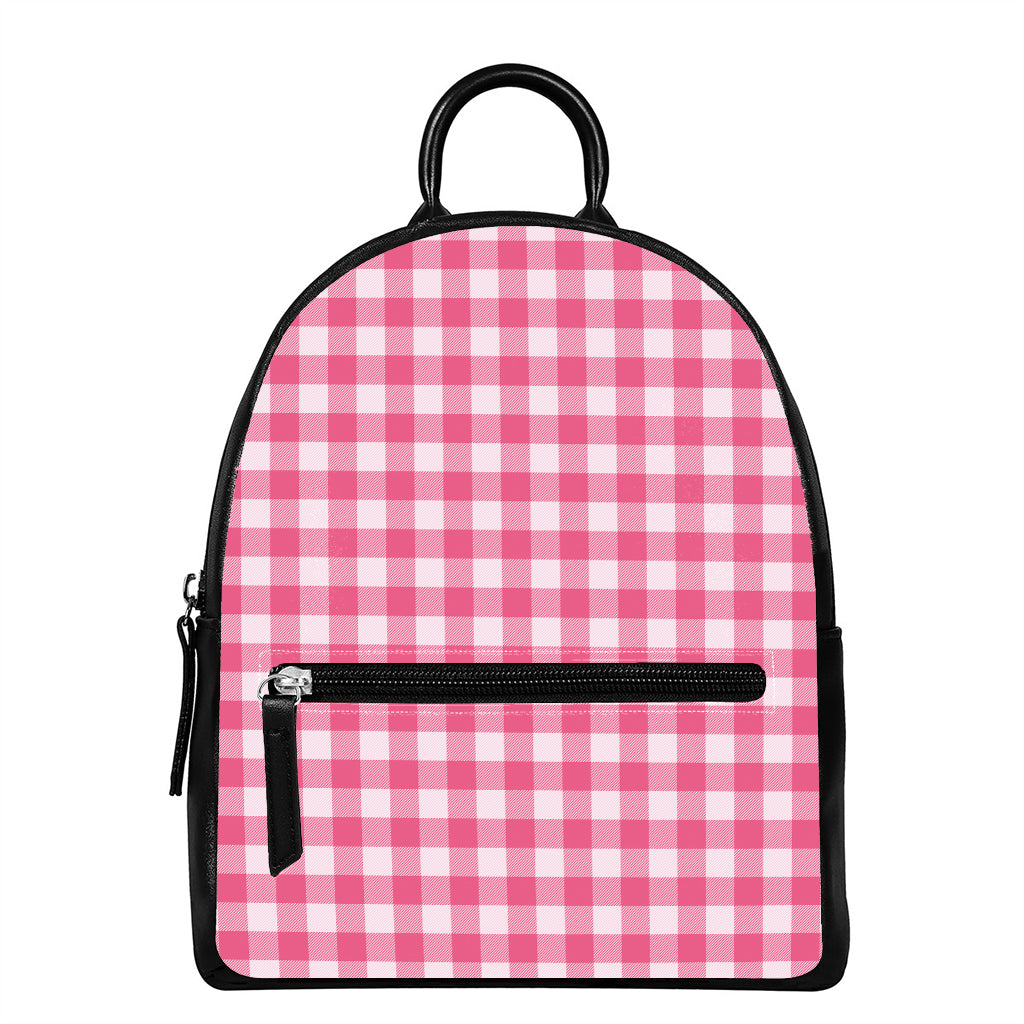 Pink And White Buffalo Check Print Leather Backpack