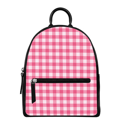 Pink And White Buffalo Check Print Leather Backpack
