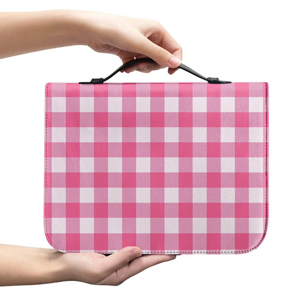Pink And White Buffalo Check Print Leather Bible Cover