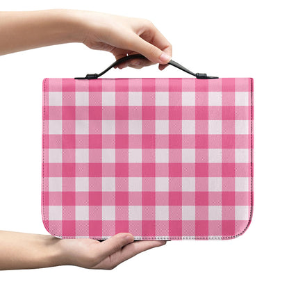 Pink And White Buffalo Check Print Leather Bible Cover
