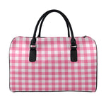 Pink And White Buffalo Check Print Leather Duffle Bag