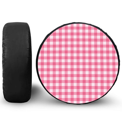 Pink And White Buffalo Check Print Leather Spare Tire Cover