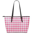 Pink And White Buffalo Check Print Leather Tote Bag With Zipper
