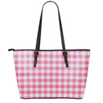 Pink And White Buffalo Check Print Leather Tote Bag