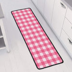 Pink And White Buffalo Check Print Long Kitchen Mat