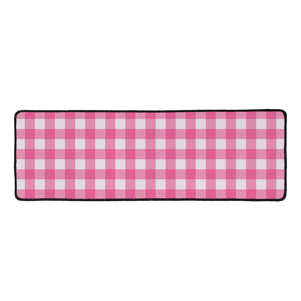 Pink And White Buffalo Check Print Long Kitchen Mat