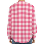 Pink And White Buffalo Check Print Long Sleeve Baseball Jersey