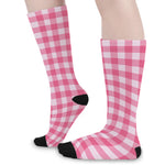 Pink And White Buffalo Check Print Long Socks