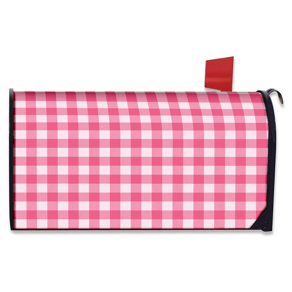 Pink And White Buffalo Check Print Mailbox Cover