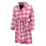 Pink And White Buffalo Check Print Men's Bathrobe