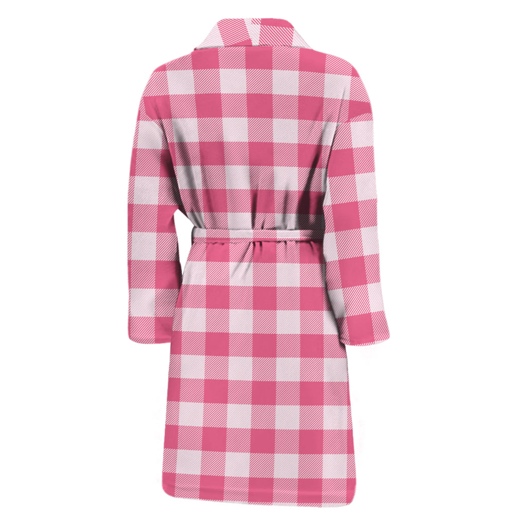 Pink And White Buffalo Check Print Men's Bathrobe