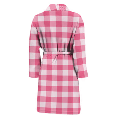 Pink And White Buffalo Check Print Men's Bathrobe