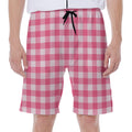 Pink And White Buffalo Check Print Men's Beach Shorts