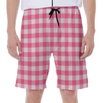 Pink And White Buffalo Check Print Men's Beach Shorts