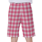 Pink And White Buffalo Check Print Men's Beach Shorts