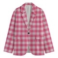 Pink And White Buffalo Check Print Men's Blazer