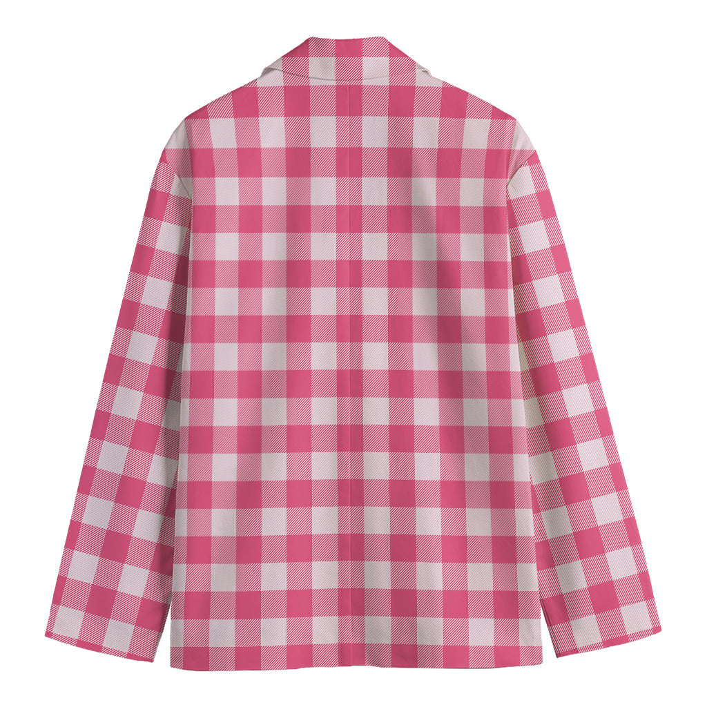 Pink And White Buffalo Check Print Men's Blazer