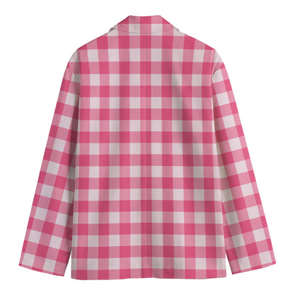 Pink And White Buffalo Check Print Men's Blazer