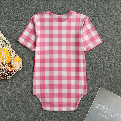 Pink And White Buffalo Check Print Men's Bodysuit