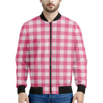 Pink And White Buffalo Check Print Men's Bomber Jacket
