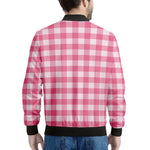 Pink And White Buffalo Check Print Men's Bomber Jacket