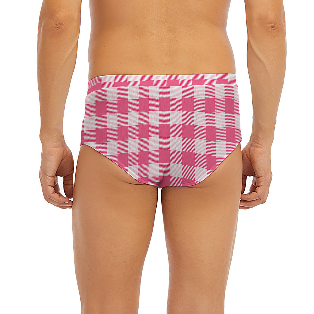 Pink And White Buffalo Check Print Men's Briefs