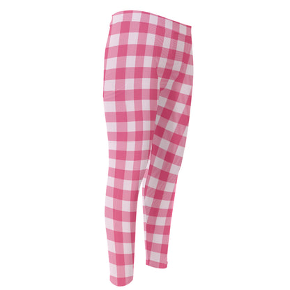 Pink And White Buffalo Check Print Men's Compression Pants