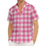 Pink And White Buffalo Check Print Men's Deep V-Neck Shirt