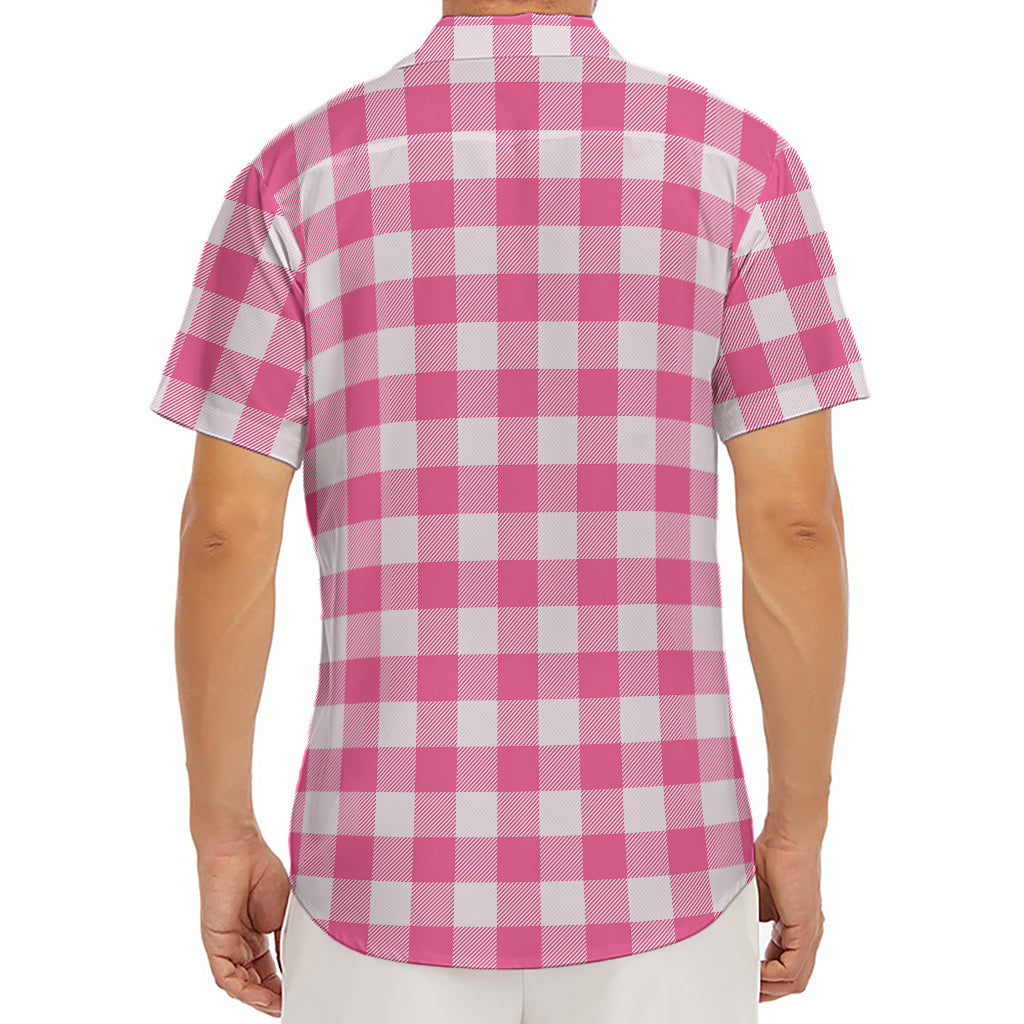 Pink And White Buffalo Check Print Men's Deep V-Neck Shirt