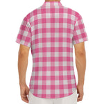Pink And White Buffalo Check Print Men's Deep V-Neck Shirt