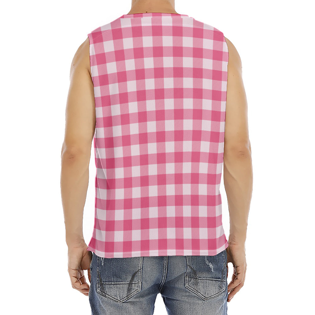 Pink And White Buffalo Check Print Men's Fitness Tank Top