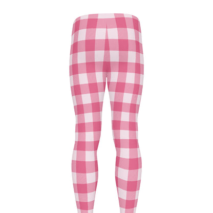 Pink And White Buffalo Check Print Men's leggings