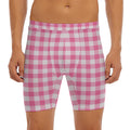 Pink And White Buffalo Check Print Men's Long Boxer Briefs