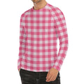 Pink And White Buffalo Check Print Men's Long Sleeve Rash Guard