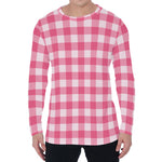 Pink And White Buffalo Check Print Men's Long Sleeve T-Shirt