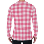 Pink And White Buffalo Check Print Men's Long Sleeve T-Shirt